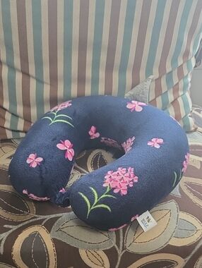 Essentials Navy Floral Travel Neck Pillow with Pink Flowers